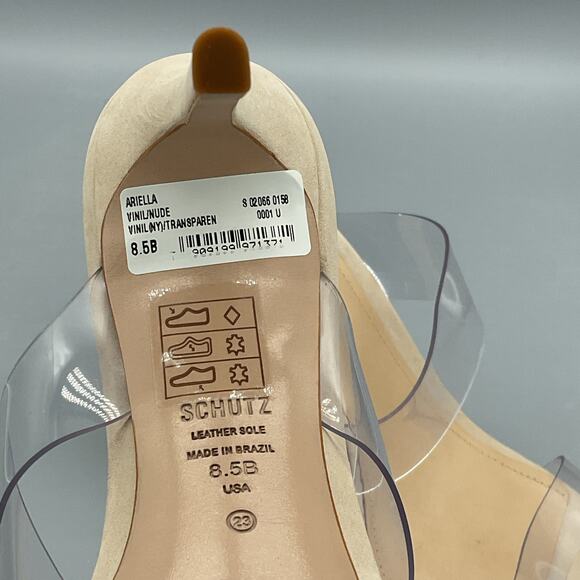 NEW Schutz Women’s Ariella Transparent High Heel Vinyl Mules Nude Size 8.5B - Picture 5 of 10